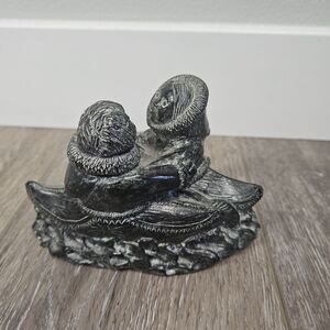 Vintage Wolf Original Hand Carved Cast Sculpture Eskimo Inuit Kayaking Couple
